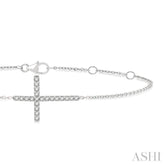 1/8 ctw Petite Reclined Cross Round Cut Diamond Fashion Bracelet in 10K White Gold